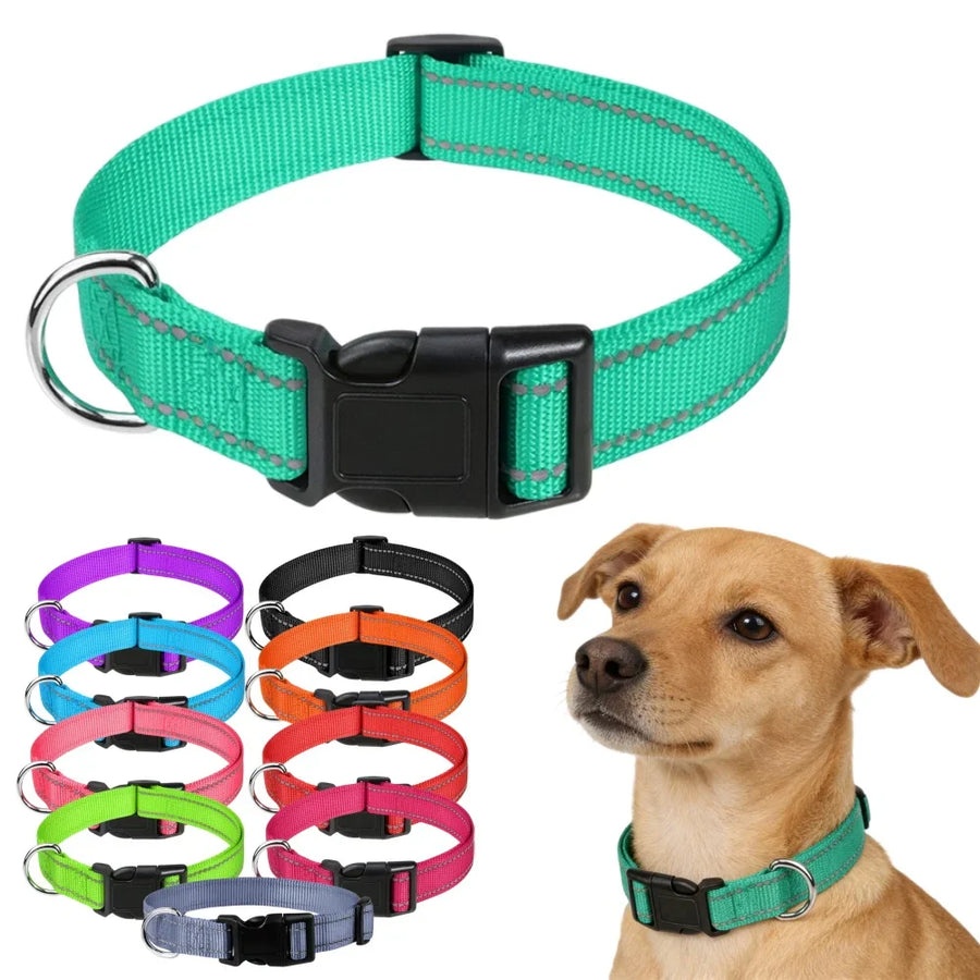 Collar ajustable para perro con diseño reflectante y 10 colores disponibles